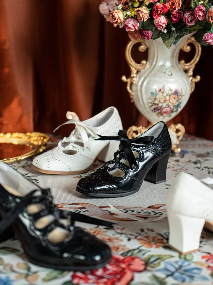 Handmade 1930s Art Deco-Inspired Oxford Heels - Classic Lace-Up Design